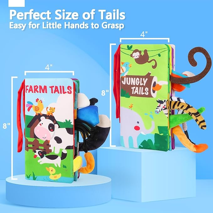 beiens Baby Books 0-6 Months, 2PCS Baby Toys 0-3-6-12-18 Months, Touch Feel Sensory Cloth Crinkle Soft Books, Tummy Time Stroller Infant Newborn Toys, Boy Girl Shower Gifts