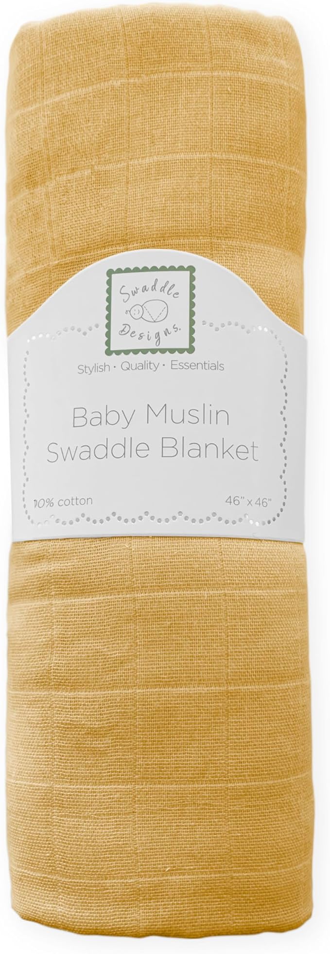 SwaddleDesigns Cotton Muslin Swaddle Blanket, Receiving Blanket for Baby Boys & Girls, Best Registry Gift, 46x46 inches, Gold