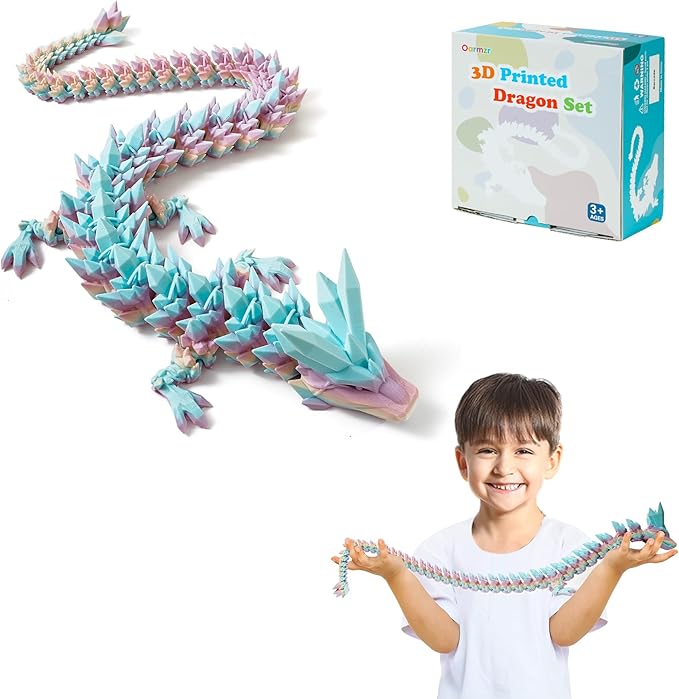 30'' 3D Printed Dragon - 3D Printed Toys, Articulated Crystal Dragon Large Rainbow Animal Fidget Toy, Decor Huge Dragons Collectible Figurines(Mixcolor1,30inch)