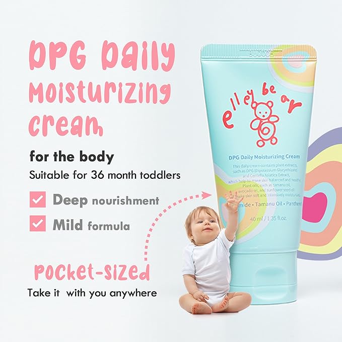 elleybear Daily Baby Moisturizing Cream | Korean Baby Face Cream for Sensitive Skin | Hypoallergenic & Vegan Formula with Tamanu oil | Hydrating Moisturizer for Dry Skin (1.35 fl oz)