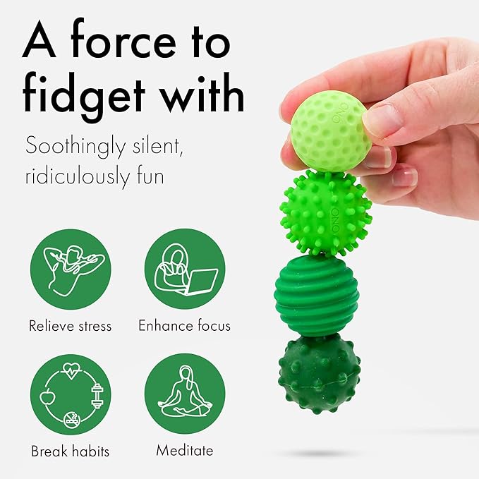 ONO Signets – Silicone Magnetic Balls with Textured Dimples, Bumps, and Waves | Fun to Play with Fidget Toy for Adults | Help Relieve Stress, Anxiety, Tension (Emerald, Set of 4)