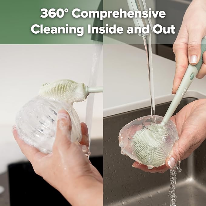 Haakaa 5-in-1 Cleaning Brush Set – Baby Bottle Brush & Bottle Brush Cleaner, Multi-Purpose 360° Comprehensive Cleaning for Breast Pumps, Breast Milk Collector, Baby Bottles, Nipples ,Straw – Portable
