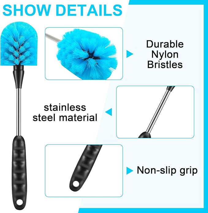 Water Bottle Cleaner Brush, Cup Cleaner Brush Set – 3-Pack 12.2” Stainless Steel Long Handle Brushes for Water Bottles, Baby Bottles, Coffee Cups, Flasks, Straws & Travel Tumblers