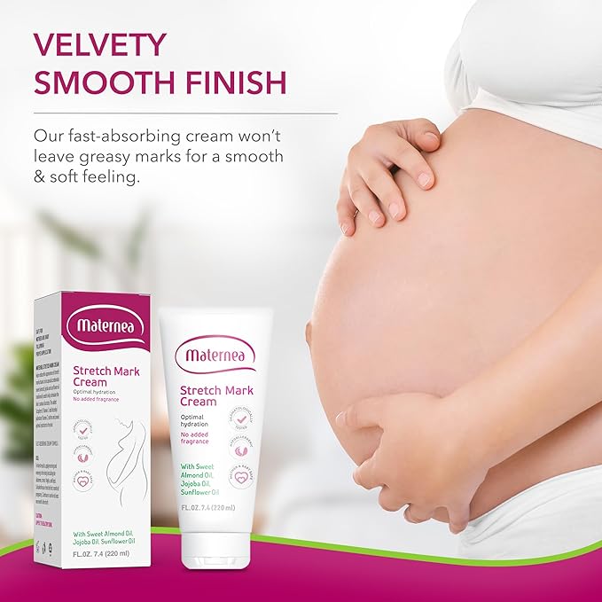 Stretch Mark Cream for Pregnancy – Nourishing Maternity Skin Care with Almond, Jojoba Oils, Vitamins C and E – Helps Hydrate and Improve The Look of Stretching Skin – 7.44 FL. OZ. (220ml)