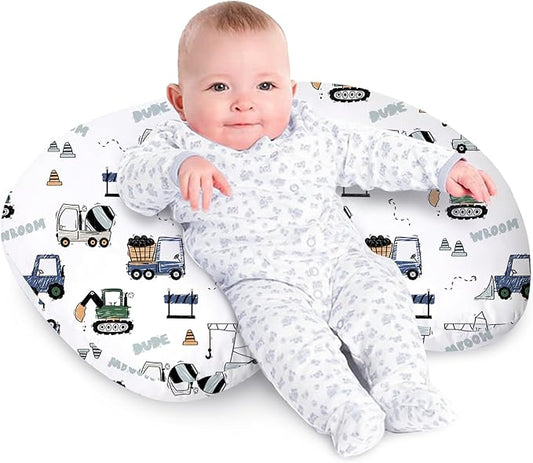 Little Grape Land Nursing Pillow for Infants, Breastfeeding Pillows, Baby Support Pillow for Nursing, Bottle Feeding, Tummy Time with Machine Washable Cover & Breathable Filling, Construction Truck