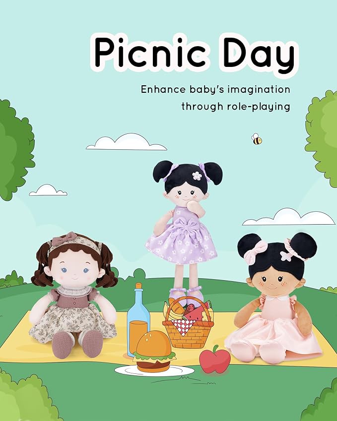 LeyaDoll Soft Baby Doll Toys (16''), My First Baby Rag Doll for 1 Year-Old Girl Birthday Gift, Christmas Plush Toys Gift for Toddler Kids Infants-Miss-Posy