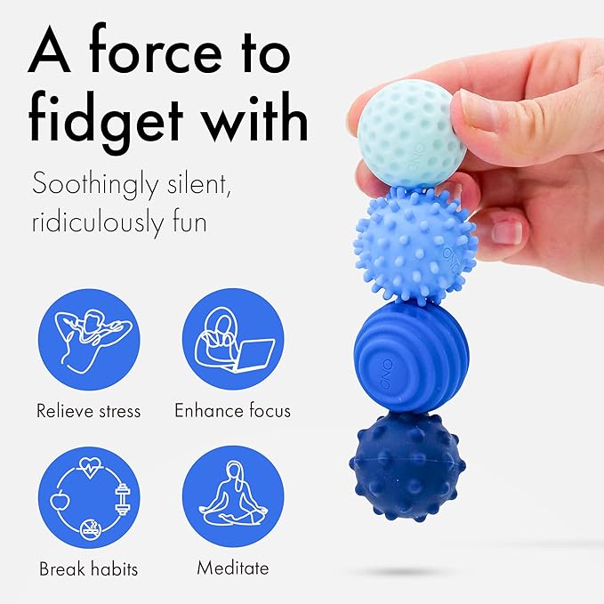 ONO Signets – Silicone Magnetic Balls with Textured Dimples, Bumps, and Waves | Fun to Play with Fidget Toy for Adults | Help Relieve Stress, Anxiety, Tension (Sapphire, Set of 4)
