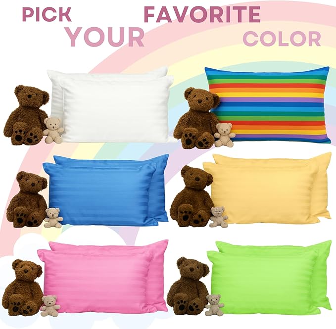 kinder Fluff Children Pillows (2X) 16x24in- The Only Twin Pillows for Kids 300T Cotton Shell & Down Alternative Fill - Ideal for Travel, Bedding Set & Floor Cushions- Pink- L