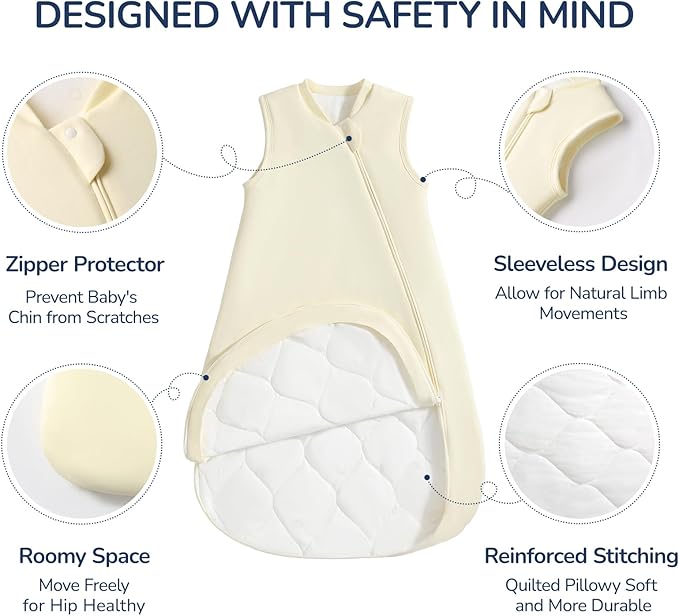 1.0 Tog 2.5 Tog Baby Sleep Sack, 100% Cotton Baby Sleeping Bag 3-24M, 2-Way Zipper Baby Wearable Blanket