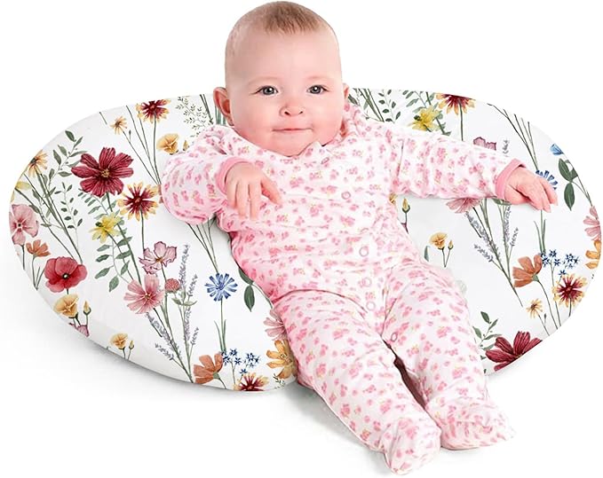Little Grape Land Nursing Pillow for Infants, Breastfeeding Pillows, Baby Support Pillow for Nursing, Bottle Feeding, Tummy Time with Machine Washable Cover & Breathable Filling, Spring Flower