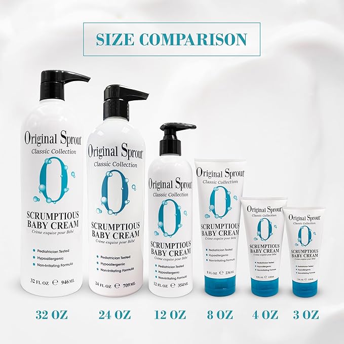 Original Sprout Scrumptious Baby Cream, Gentle Moisturizing Cream for Dry, Sensitive Skin & Diaper Rash, Non-Greasy Baby Lotion with Zinc Oxide & Calendula for Face & Body, 8 fl oz, (Pack of 2)