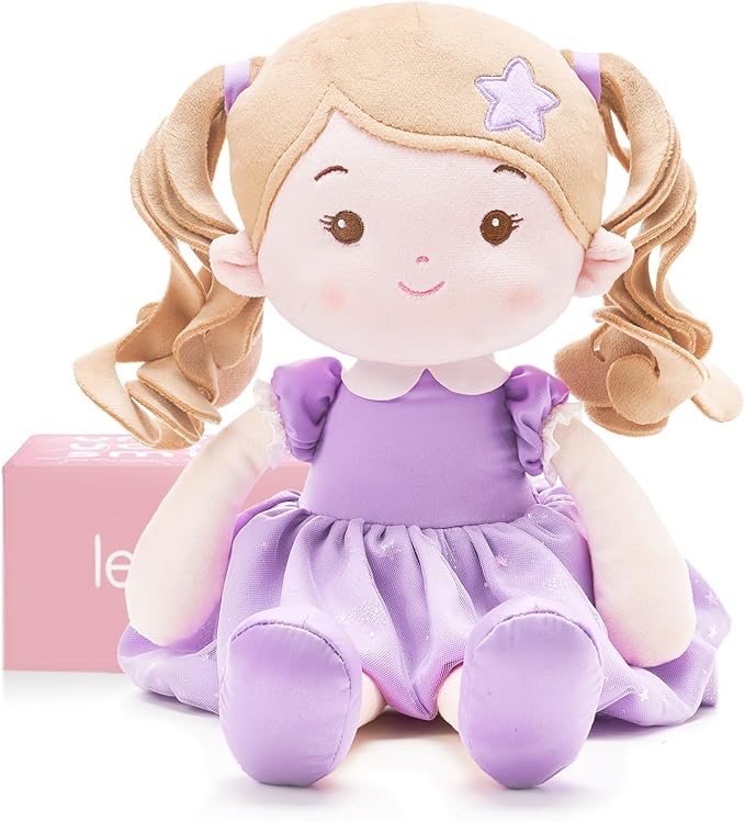 LeyaDoll Soft Baby Doll Toys (16''), My First Baby Rag Doll for 1 Year-Old Girl Birthday Gift, Christmas Plush Toys Gift for Toddler Kids Infants -Starlet Purple