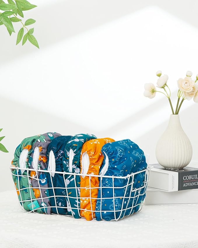 ALVABABY Baby Cloth Diapers 6 Pack with 12 Inserts Cloth Diaper Covers Adjustable Washable Reusable for Baby Girls and Boys 6DM121A