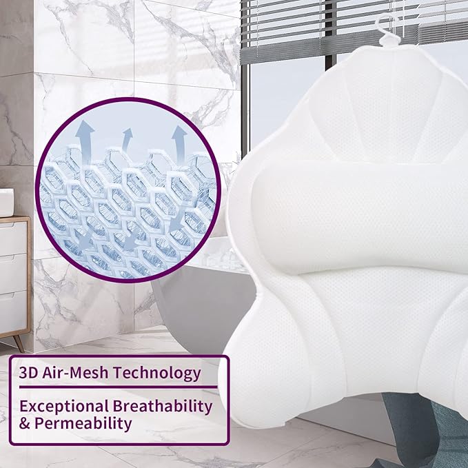 Extra Thick Large Bath Pillow with Neck,Back,Head Support for Bathtub, Spa, Soaking White(21''x17'')