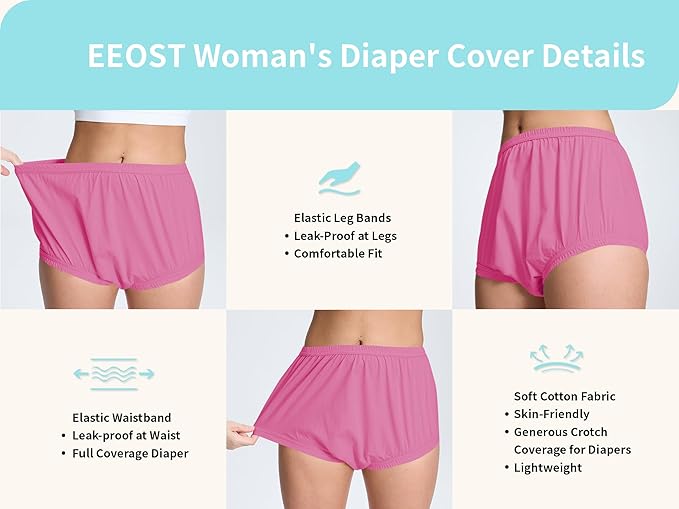Women's Plastic Pants for Adult Diapers Incontinence Waterproof Cloth Diaper Cover Leakproof Rubber Underwear Alternative (Pink, 3XL)