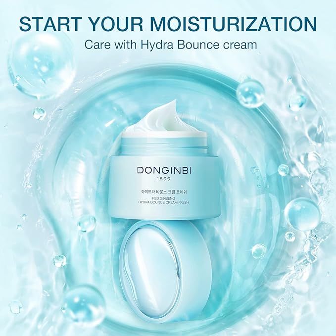 Donginbi Red Ginseng Hydra Bounce Cream Fresh - Firming Cream with Korean Red Ginseng and Hyaluronic Acid, Face Moisturizer for Dry Skin, Korean Skin Care Gifts for Women, 0.84 oz / 25 ml