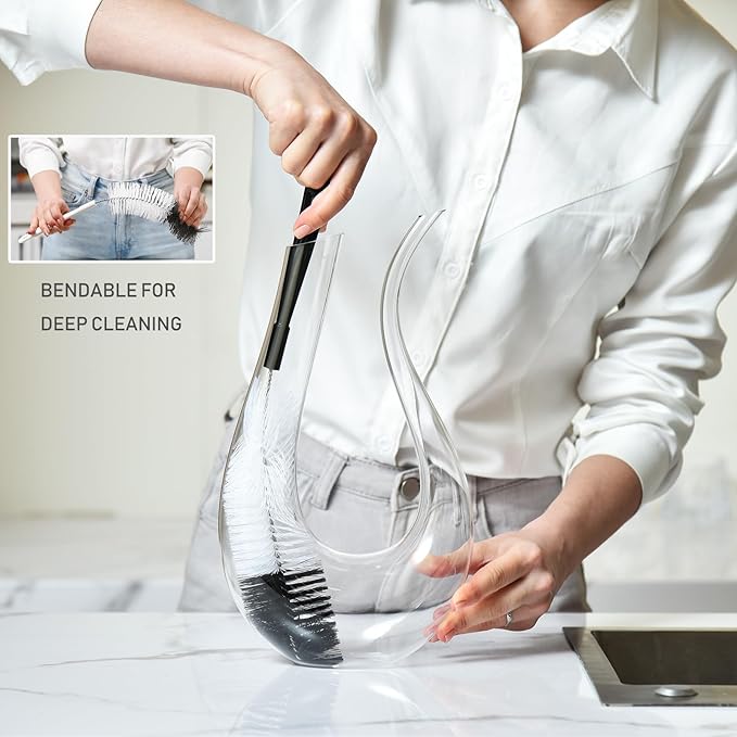 ALINK 8 Pack Black Bottle Brush Cleaning Set with Stand, Long Handle Bottle Cleaner with Holder for Narrow Neck Beer Wine Brewing Bottles, Stanley Water Bottles, Baby Bottles, Tumblers, Carafe, Straws