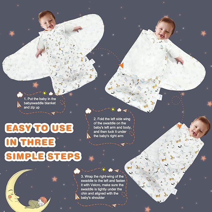 Swaddle-Blanket Baby Girl & Boy Swaddles Newborn Infant Transition 100% Cotton Wrap Blankets, 3-Way Adjustable Wearable Blanket, TOG 1.0 (Dinosaur, Small, 0-3 Month)
