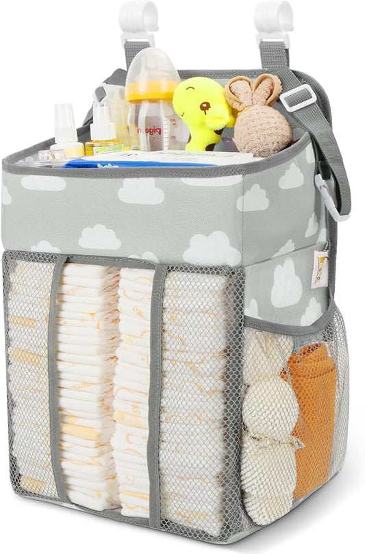 Maliton Hanging Diaper Caddy Organizer - Diaper Stacker for Changing Table, Crib, Playard or Wall & Nursery Organization Baby Shower Gifts for Newborn (Gray Cloud)