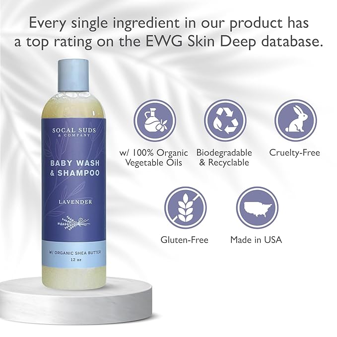 SoCal Suds & Company Baby Body Wash & Shampoo with Shea Moisture for Sensitive Skin, Bath & Hair Products for Toddlers & Babies, Natural Soap - 2 Pack Lavender 12oz Bottles