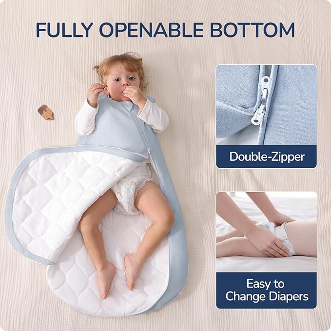 1.0 Tog 2.5 Tog Baby Sleep Sack, 100% Cotton Baby Sleeping Bag 3-24M, 2-Way Zipper Baby Wearable Blanket