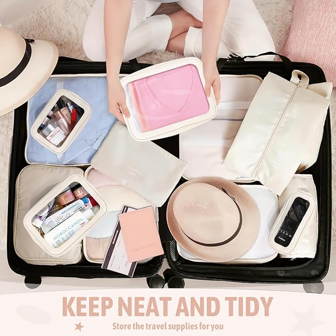 5PCS Diaper Bag Organizer Pouch Set, TSA Approved Toiletry Bag，Clear Waterproof TPU Makeup Bag Set Travel Organizer Bags for Women and Kids