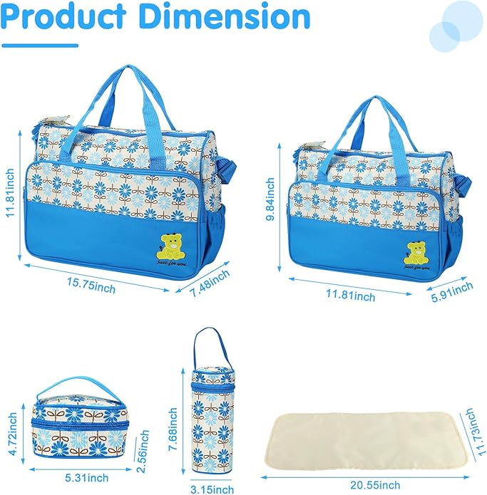 5PCS Diaper Bag Totes Set, Large Diaper Tote, Waterproof Maternity Bags, Cute Baby Diaper Organizer with Bottle & Food Bag