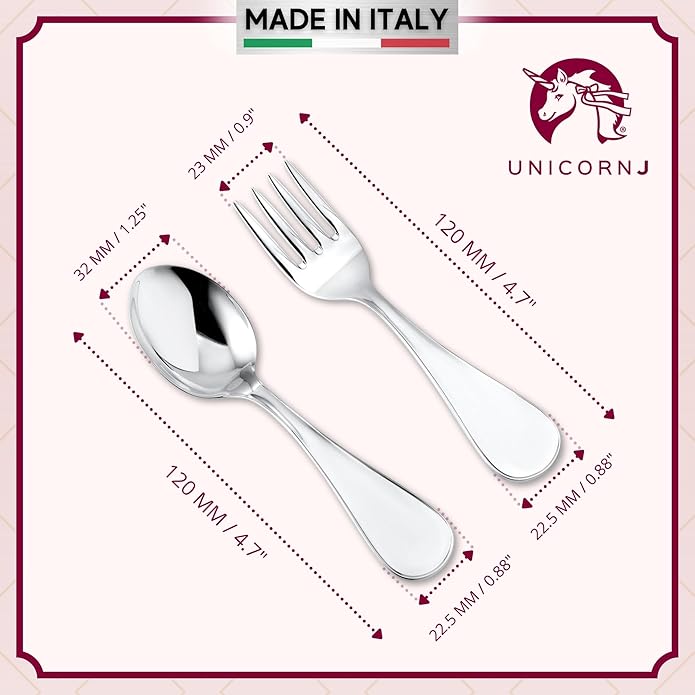 Sterling Silver Baby Spoon Fork Set Personalized Engravable | Complete with Gift Box | Keepsake Gift for Baby | Made in Italy