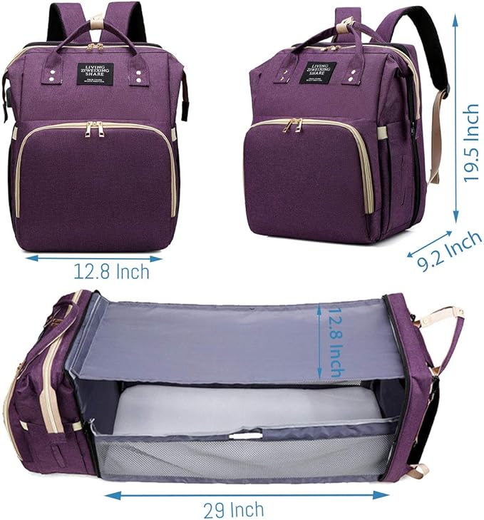 Diaper Bag Backpack, Nappy Baby Bags with Portable Changing Pad, 900D Waterproof Multi-Function Travel Portable Mommy Bag, Purple
