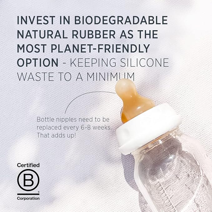 HEVEA Standard Neck Glass Baby Bottles - Natural Rubber Medium Flow Nipples - Anti Colic Baby Bottles for Breastfeeding Babies - 3+ Months - BPA-Free, Two-Pack (8 Oz)