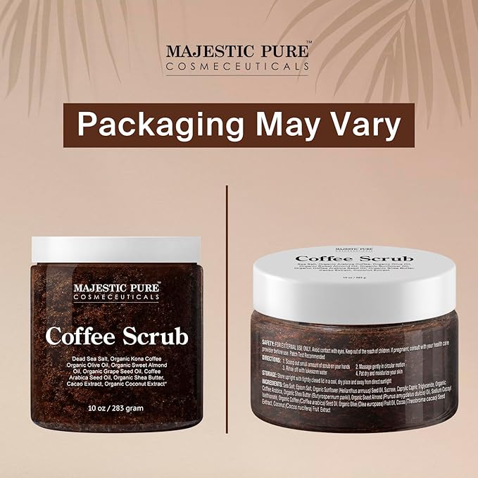 MAJESTIC PURE Arabica Coffee Scrub - All Natural Exfoliating Body Scrub for Skin Care, Stretch Marks, Acne & Cellulite, Reduce the Look of Spider Veins, Eczema, Age Spots & Varicose Veins - 10 Ounces