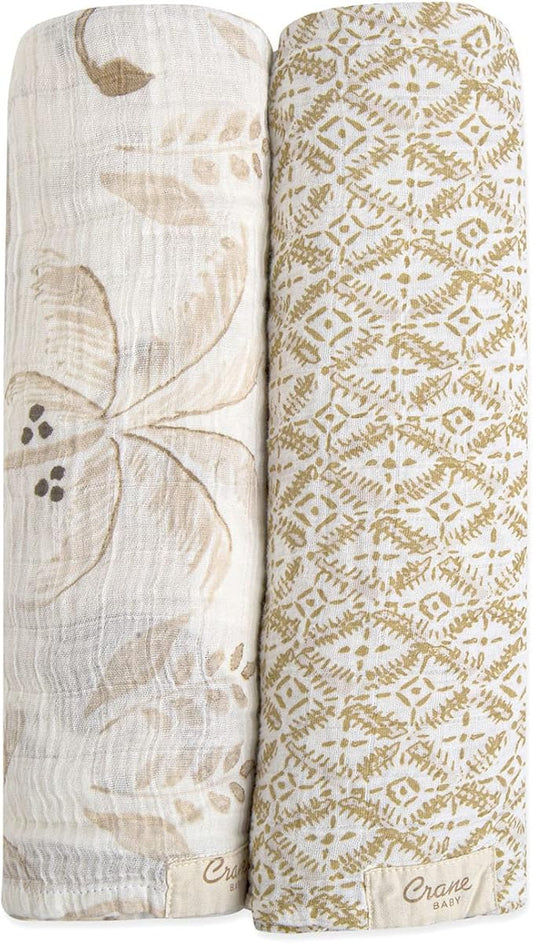 Crane Baby 100% Cotton Muslin Swaddle Blankets, Kendi Safari Animal, Set of 2, 47" x 47", Swaddles for Newborns, Baby Muslin Swaddle Blanket, For Boys & Girls
