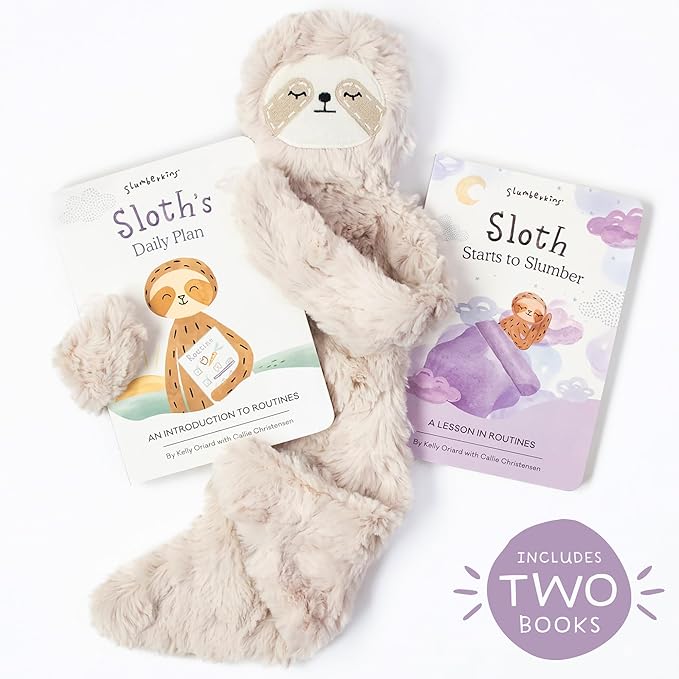 Slumberkins Sloth Snuggler & 2 Board Books Complete Set Bundle | Promotes Routines, Relaxation & Coping Skills | Social Emotional Learning Soft Plush Animal (Sloth Snuggler Plush + 2 Board Books)
