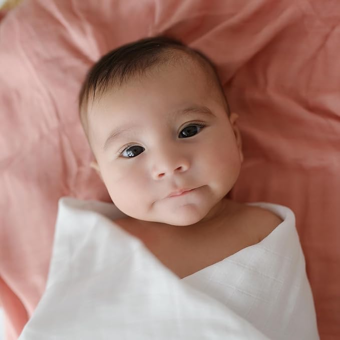 Baby Girl Muslin Swaddle Blanket for Newborns, Pink & White 2-Pack – Soft Viscose derived from Bamboo & Cotton Muslin Baby Blankets, 47x43, Breathable Receiving Blankets, Gifts for Baby