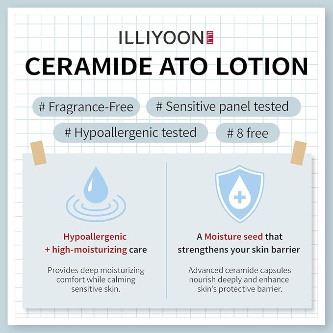 Illiyoon Ceramide Ato Lotion | Lightweight Moisturizer for Dry & Sensitive Skin, Barrier Repair for Face and Body, Mild for Babies, Vegan Certified, Korean Skincare, 2.29 fl.oz.