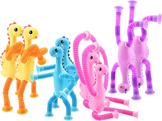 8Pcs Telescopic Suction Cup Dinosaur Toys,Sensory Toys for Kids 3-5 5-7,Toddler Toy,Fidget Toy,Toddler Travel Essential for Airplane,Pop Tubes, Christmas Stocking for Kids Boys Girls B