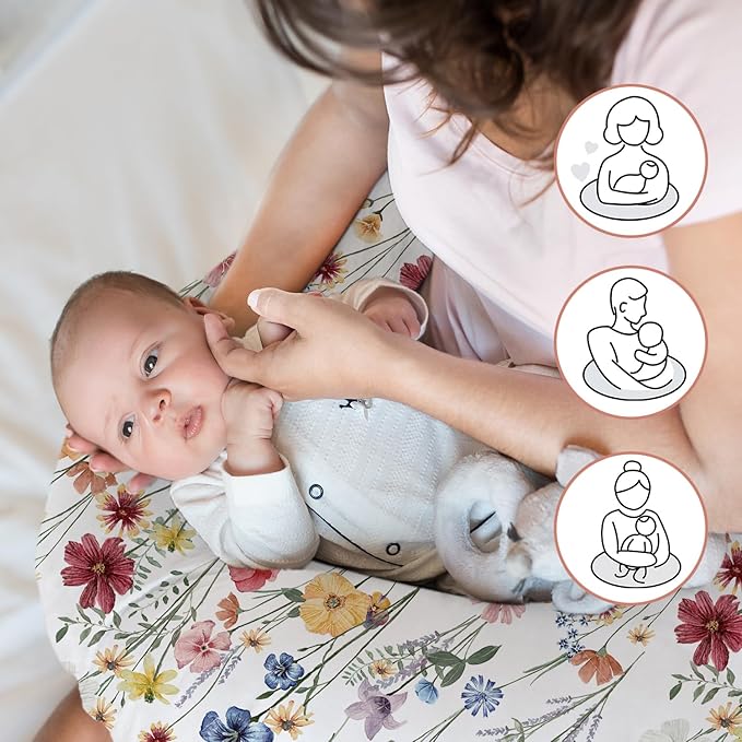 Little Grape Land Nursing Pillow for Infants, Breastfeeding Pillows, Baby Support Pillow for Nursing, Bottle Feeding, Tummy Time with Machine Washable Cover & Breathable Filling, Spring Flower