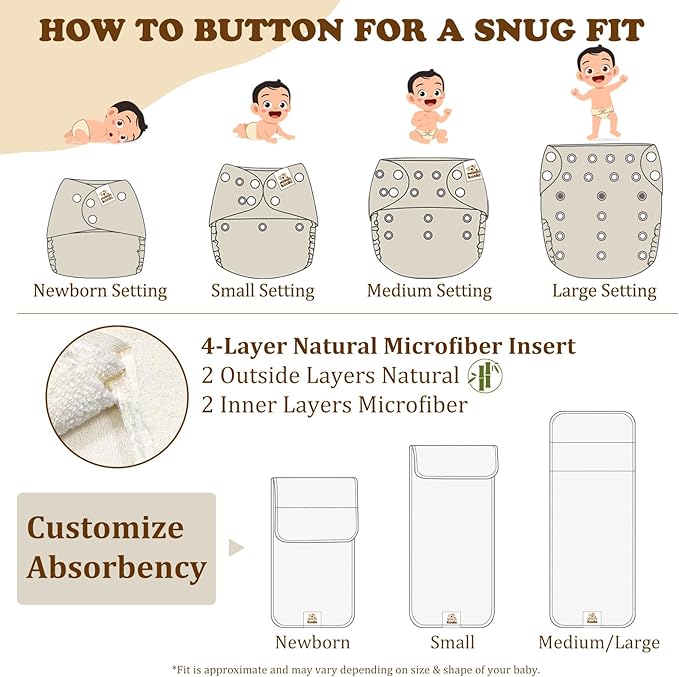 Mama Koala 3.0 Cloth Diapers for Babies with AWJ Lining, 6 Pack with 6 Natural Cloth Diaper Inserts - Reusable and Washable Pocket Diapers (Animals in The Forest)