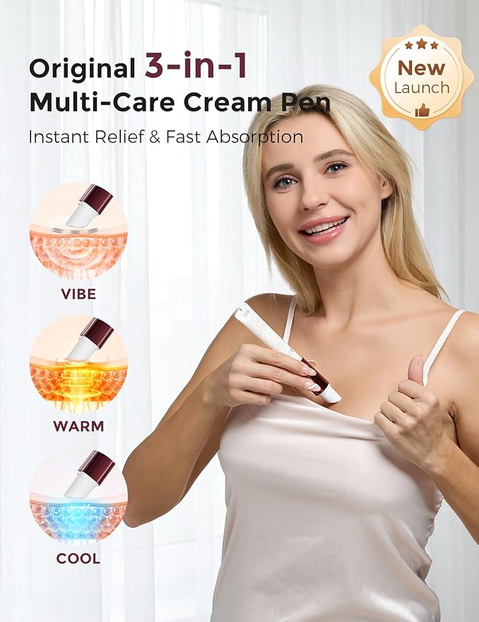 Momcozy ComfortNip™ 3-in-1 Heat/Cool/Vibe Nipple Cream Pen| Touch-Free 316 Steel Head, Botanical Breastfeeding Cream, Rechargeable Portable Christmas Gift for Nipple Pain Relief
