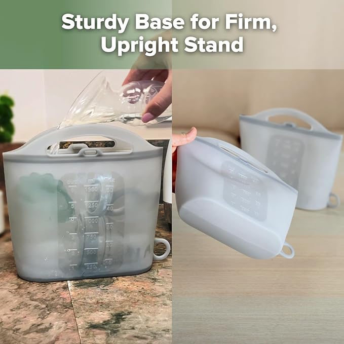 Haakaa On-The-Go Silicone Microwave Steam Sterilizer Bags for Travel, 50oz/1500mlReusable Silicone Steaming Bags for Baby Bottles, Breast Pump, Accessories, Pacifiers, Teethers,Grey/2PCS