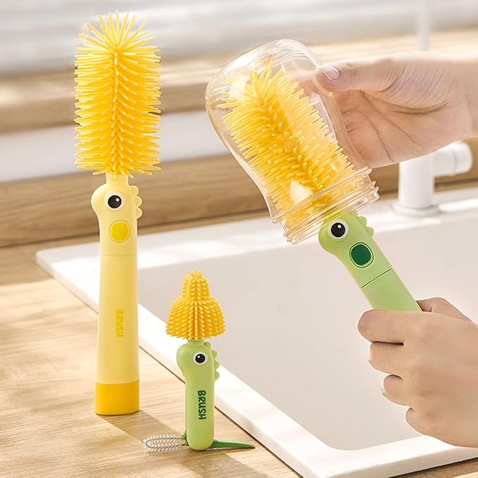 2Pcs Bottle Brush Cleaning Set Silicone Cleaner Brushes for Mason jar,Water Bottles,Baby Bottles,Tumblers,Drinking Glasses Multifunctional Portable (Green) Cute Small Cup Scrubber