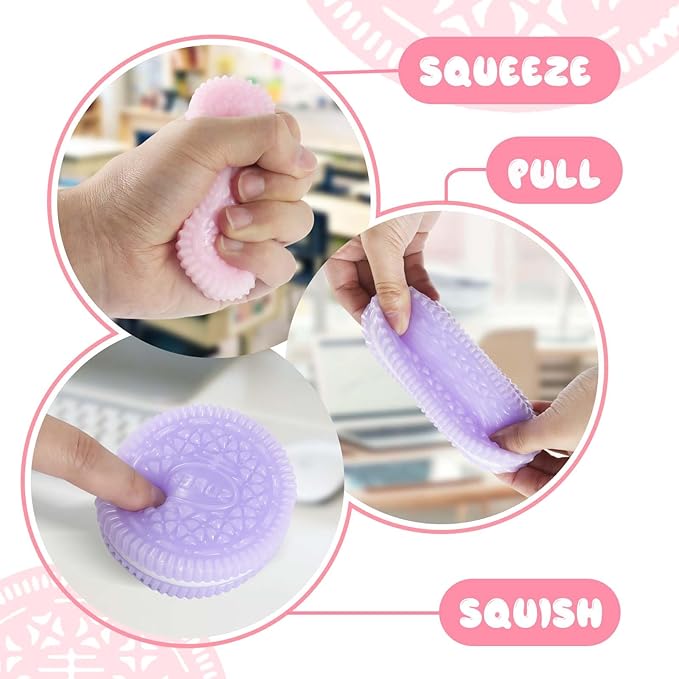 Sticky Cookie Squishies Fidget Toys Adults, Squeeze Toys Sensory Toys for Kids with Autism, Stress Balls for Adults Fidgets Birthday Gifts Party Favors for Kids(4 Pack Pink Black Green Purple)