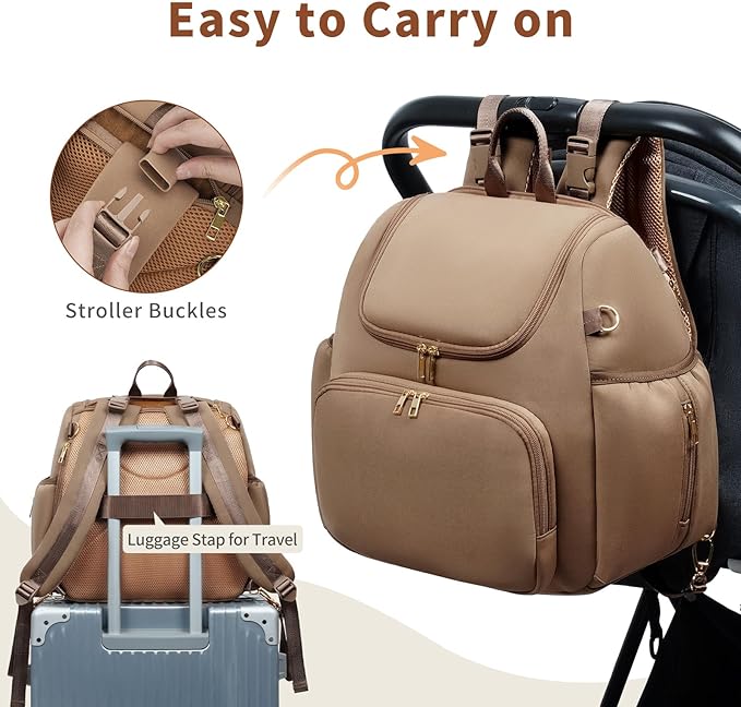 CEI-CEI Neoprene Diaper Bag Backpack Stylish Baby Maternity Bags Travel Tote for Mom with Insulated Pockets, Changing Pad, Stowable Shoulder Strap