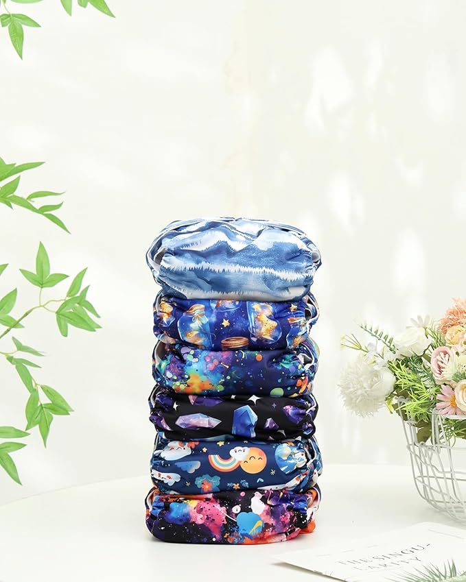 ALVABABY Baby Cloth Diapers 6 Pack with 12 Inserts Cloth Diaper Covers Adjustable Washable Reusable for Baby Girls and Boys 6DM116A