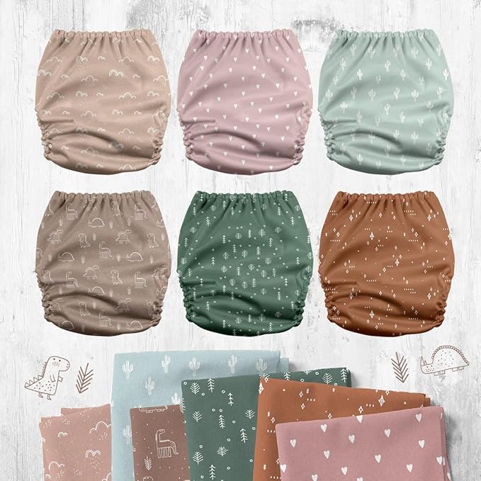 Mama Koala 3.0 Pocket Cloth Diapers for Babies with Suede Cloth Lining, 6 Pack with 6 4-Layer Natural Diaper Inserts - Reusable and Washable Pocket Diapers (Simply Neutral)