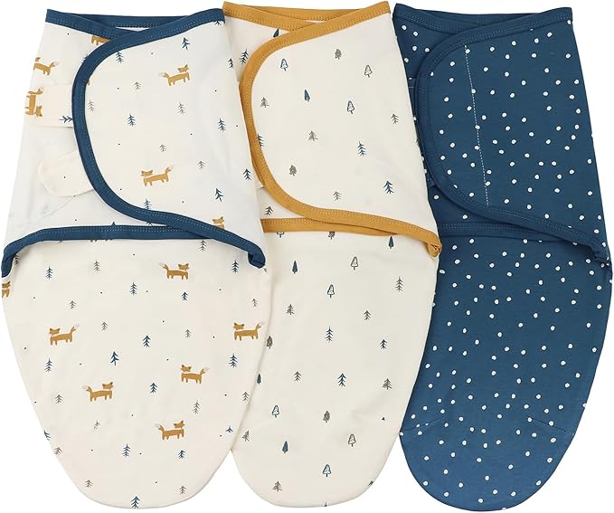 insular Baby Swaddle Wrap, Swaddle Blanket for Newborn and Infant, Adjustable Velcro Swaddling Set for Boy and Girl, Soft Cotton Baby Sleep Sack 3 Pack, Fox, Medium(3-6M)