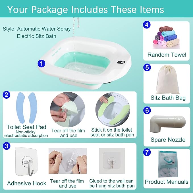 IRWPITW Sitz Bath, Electric Sitz Bath for Toilet Seat Hemorrhoids Postpartum Care Tub, Sits Bath Soak Pan for Women Men, Sitz Baths Salts Bowl, Hip Bath Basin, Foldable, Water Spray Style, Green