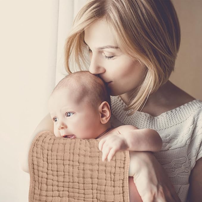 Looxii Muslin Burp Cloths 100% Cotton Muslin Cloths 12 Pack Large 20''x10'' Extra Soft and Absorbent Baby Burping Cloth for Boys and Girls (Apricot+Coffee)