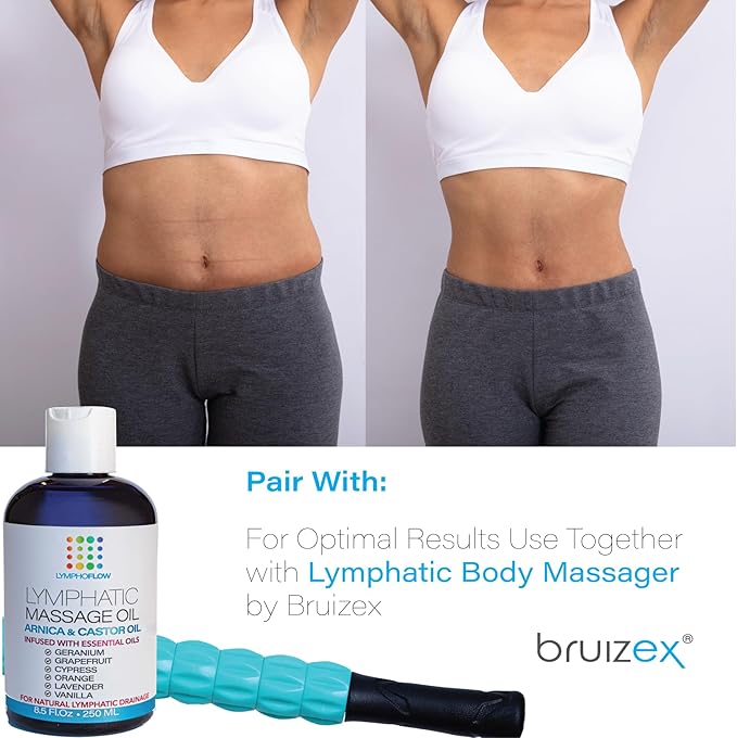 Lymphatic Drainage Massage Oil with Arnica & Cold Pressed Castor Oil I Post Surgery Recovery & Post Liposuction, BBL, 360 Lipo, Tummy Tuck I Fibrosis Treatment, Body Detox I 8.5 Oz by Bruizex