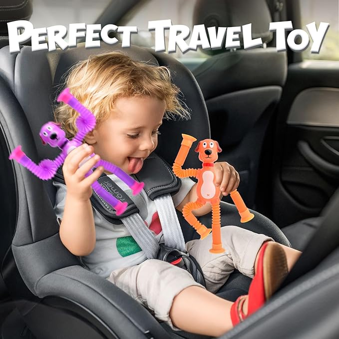 4Pcs Telescopic Suction Cup Puppy Toys,Sensory Toys for Kids 3-5 5-7,Toddler Toy,Fidget Toy,Toddler Travel Essential for Airplane,Pop Tubes, Christmas Stocking for Kids Boys Girls J